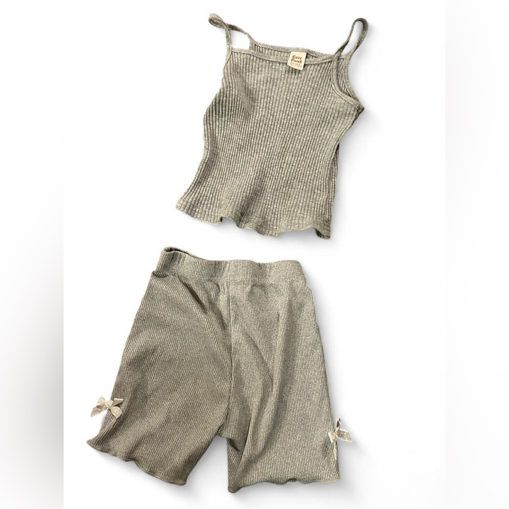 Ribbed Gray Shorts with Bow Details